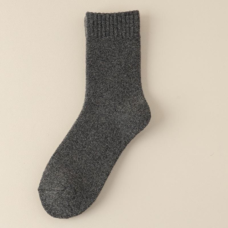 

Men s Wool Fleece-lined Mid-Calf Socks for Autumn & Winter, Cold-Proof, Thick & Warm, Solid Color One Size темно-сірий