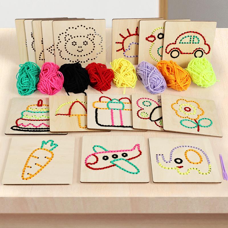 1 Set of Wooden Animal Rope Toys Colorful Rope Complex Rope Game Hand Eye Coordination Embroidery Toy Kids  Threading Board Gift