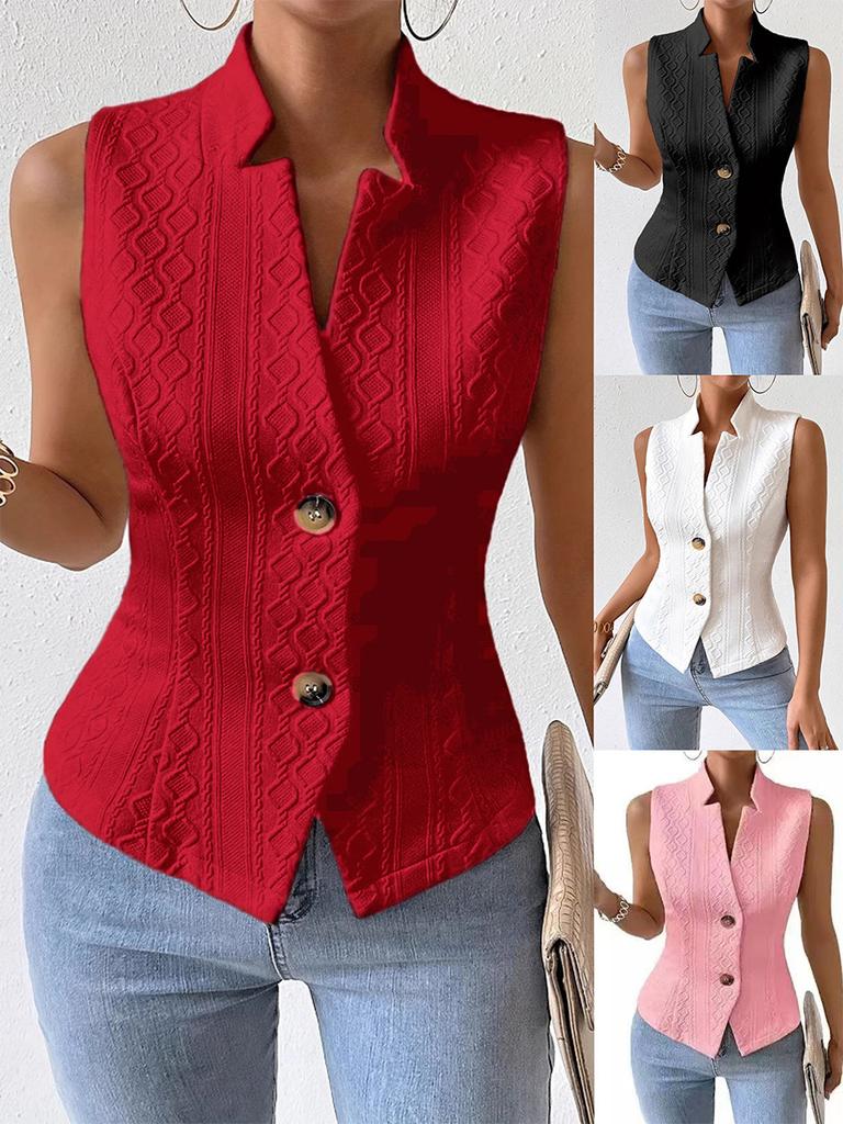New Women's Commute V-Neck Button-Down Sleeveless Vest Jacket Top