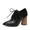 Fashion Women's Pump Shallow Brogue Shoes Vintage Chunky Heel Oxford Lace-Up Fashion Elegant Ladies High Heels White Black Brown Red