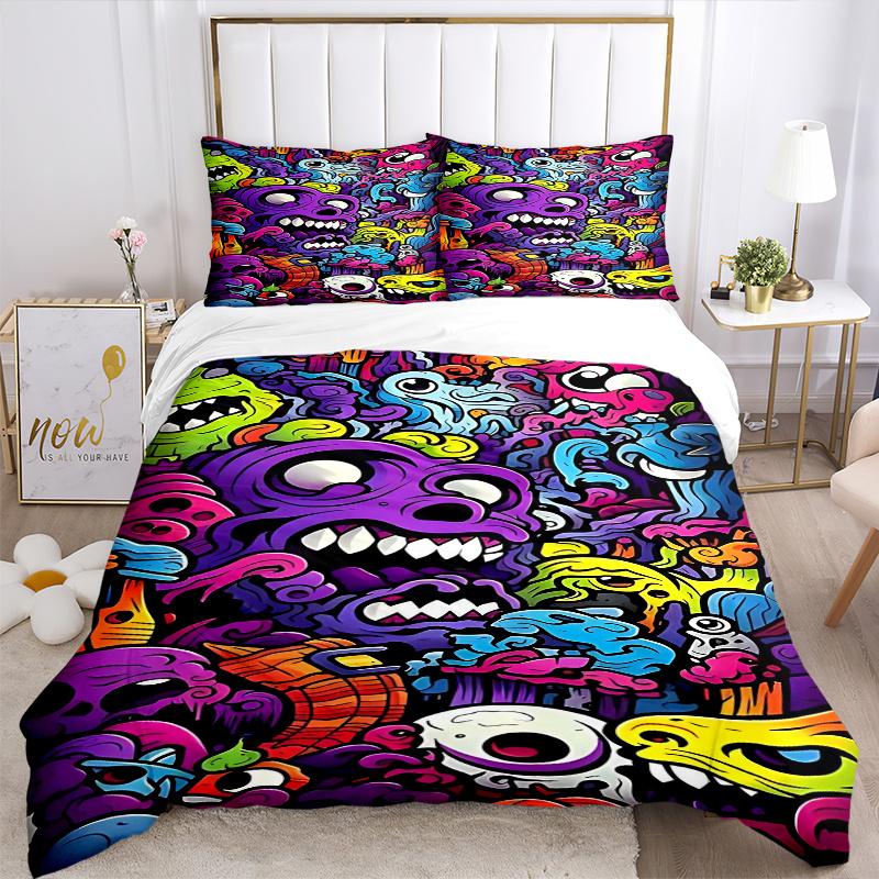 3pcs Anime Cartoon Design Bedding Set with One Quilt Cover and Two Pillowcases (No Core) - Festival Gift for Bedroom Decor, Polyester Fabric.F077