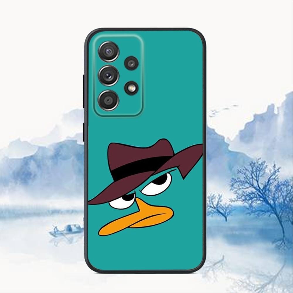 Cartoon P-Perry das Schnabeltier Handyhülle für Samsung S25, S24, S21, S22, S23, S30, Ultra, S20, Plus, Fe, Lite, Note, 10, 9, 5G Schwarze Hülle