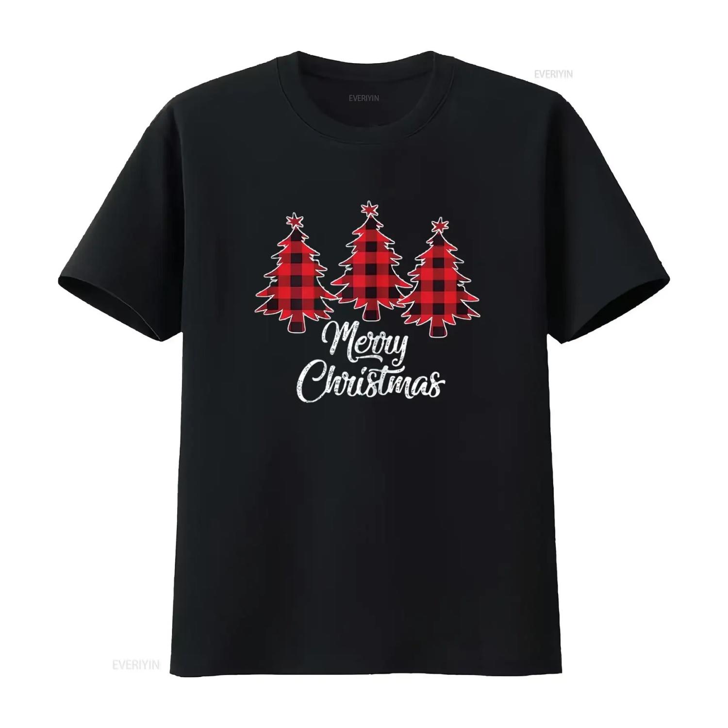 

Christmas Tree T Shirt Women Red Buffalo Plaid Black M vintage Washed Comfortable fashion Versatile streetwear Breathable XXXXXL чорний
