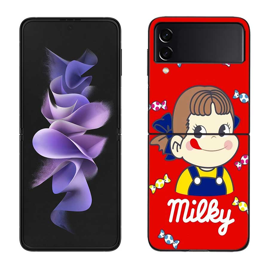 F-Fujiya M-Milky P-Peko C-chan Cartoon Phone Case For Samsung Z Flip 7 6 5G Galaxy Z Flip 5 4 3 Black Hard Cell Cover Luxury PC