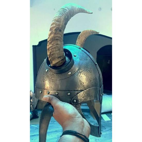 18 Gauge Steel Medieval Knight Fantasy Horned Viking Helmet Halloween Costume