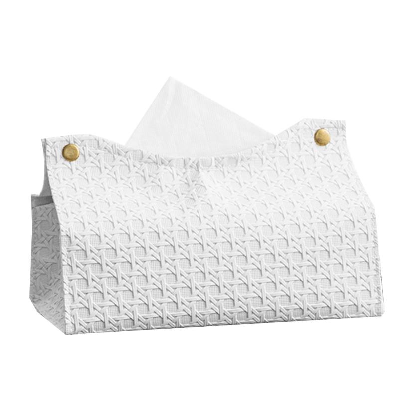 PU Leather Tissue Holder Rectangular Rattan-Tissue Box Cover Facial-Tissue-Case Paper Dispenser for Drop