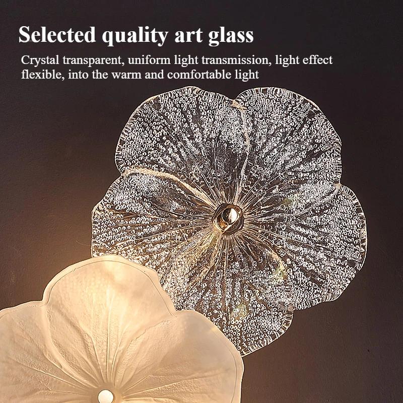 Nordic Luxury LED Wall Light 2025 New Cream Wind Glass Background Wall Decoration Light Restaurant Bedroom Creative Flower Light