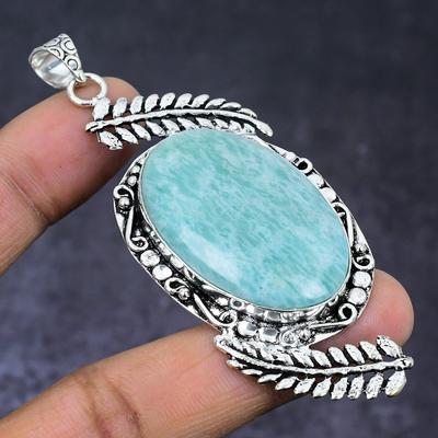 Natural Amazonite Gemstone 925 Steling Silver Jewelry Pendant 3.15" Y0u76
