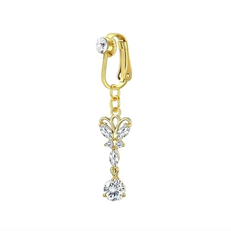 Non-Piercing Butterfly Fake Belly Piercing Butterfly Clip On Umbilical Navel Crystal Fake Piercing Fake Clip Belly Button Rings