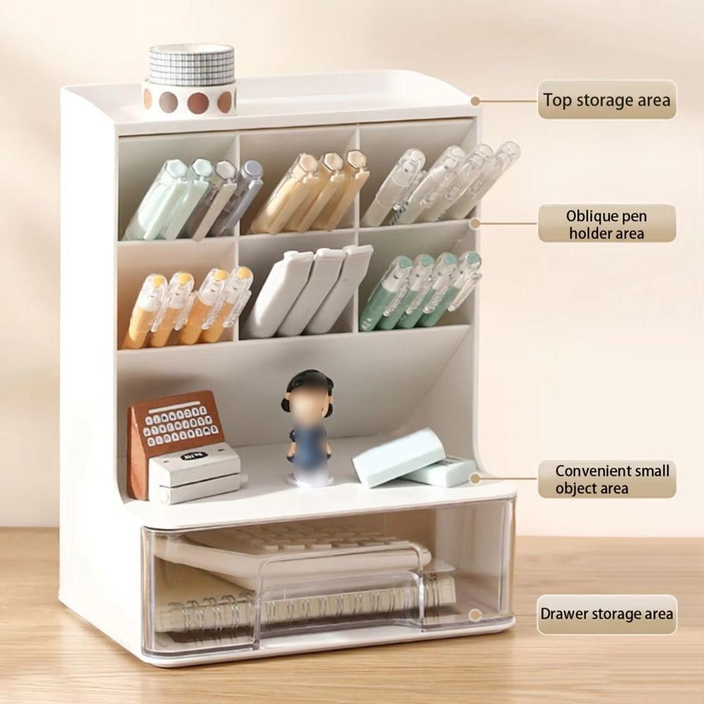 Solid Color Oblique Pen Holder 6-Grid Cosmetics Storage Box Desktop Storage Drawers  School