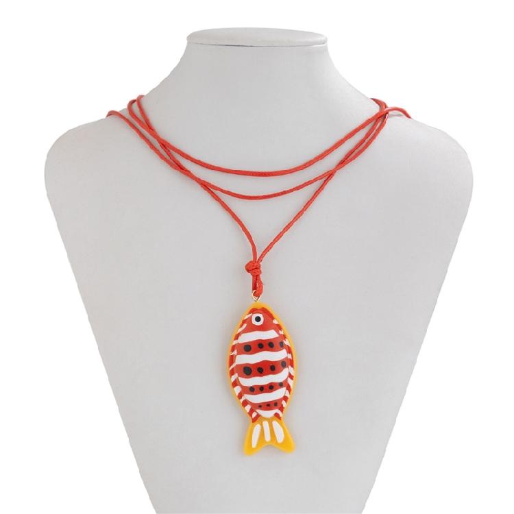 Handmade Casual Beach Jewelry Accessory Artistic Crafted Surfer Neckwear Adjustable Neck Chain Jewelry with Fish Pendant