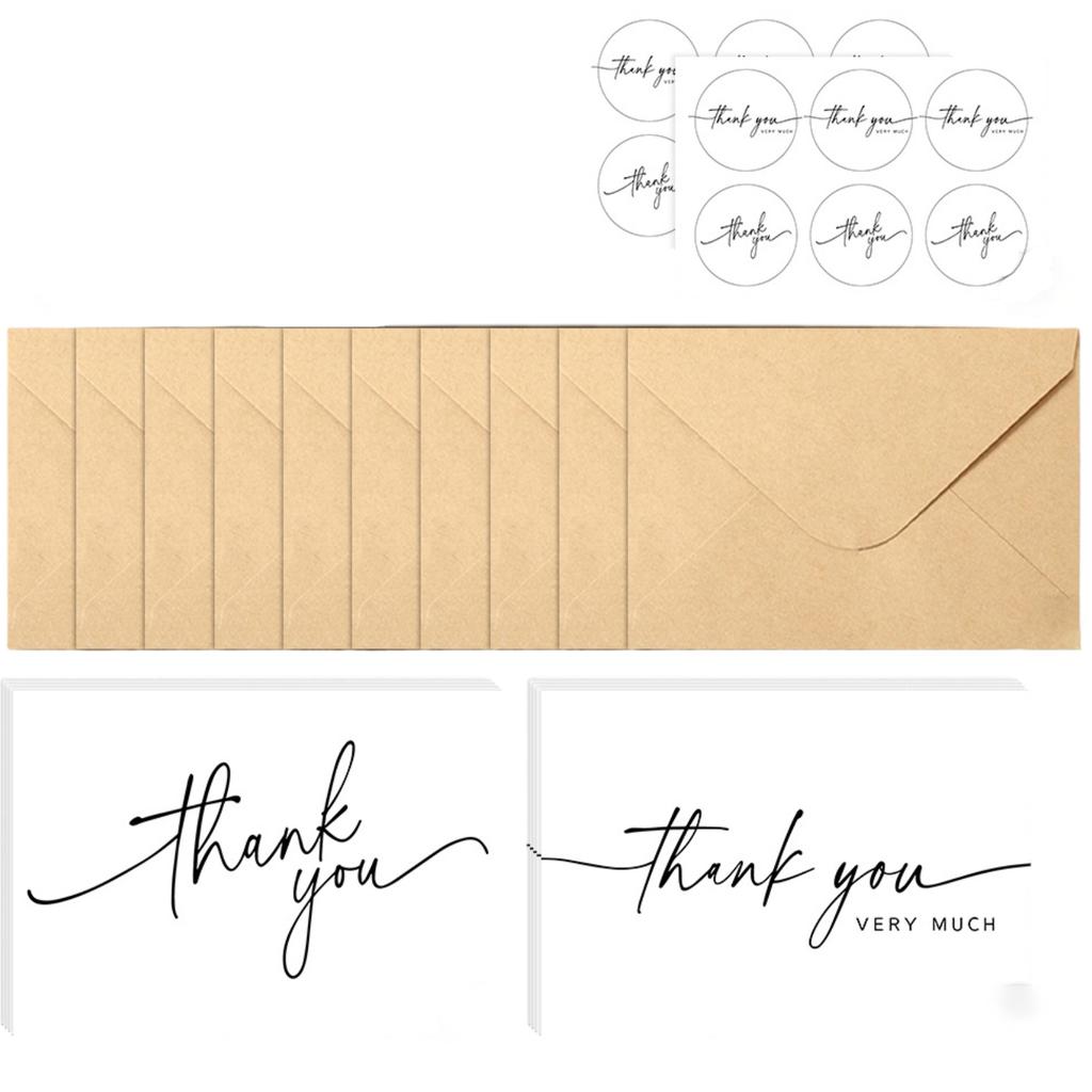 Thank You Card Set with Envelopes and Stickers Blank Folded Cards for Handwritten Messages Business Appreciation Gift Includes 2 Designs 5 Cards Each