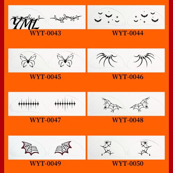 Water Transfer Body Stickers Halloween Makeup Eye Temporary Tattoos, Waterproof Spider Web Bat Eyeliner Scary Face Decals Shadow Tattoo Sticker