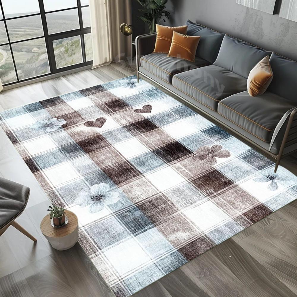 Checkered Heart Pattern Area Rug Cute Sweet Design Non Slip Washable Carpet for Bedroom Living Room Girl Room Home Decor