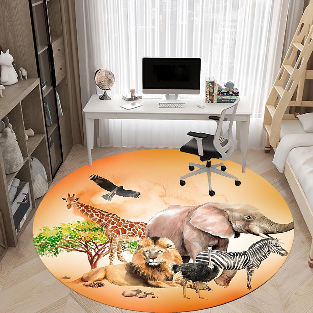1pc Savannah Wildlife Chair Carpet for Office, Non slip, Soft and Durable Office Rug