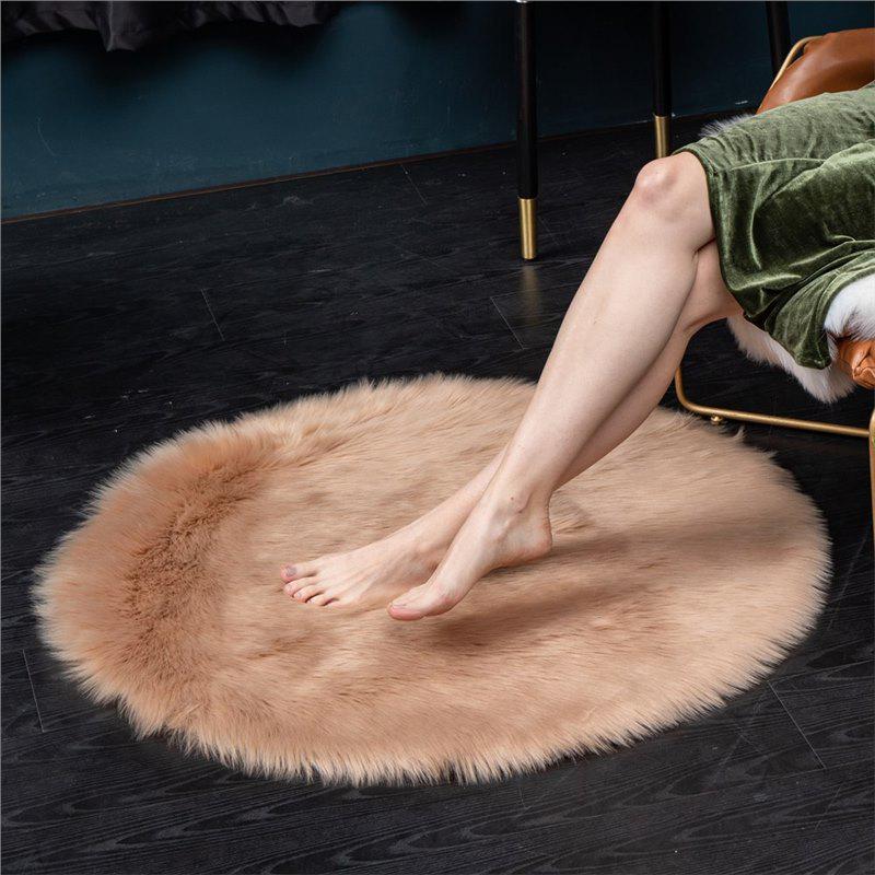 Modern Plush Round Faux Wool Floor Mat for Computer Chairs and Bedrooms