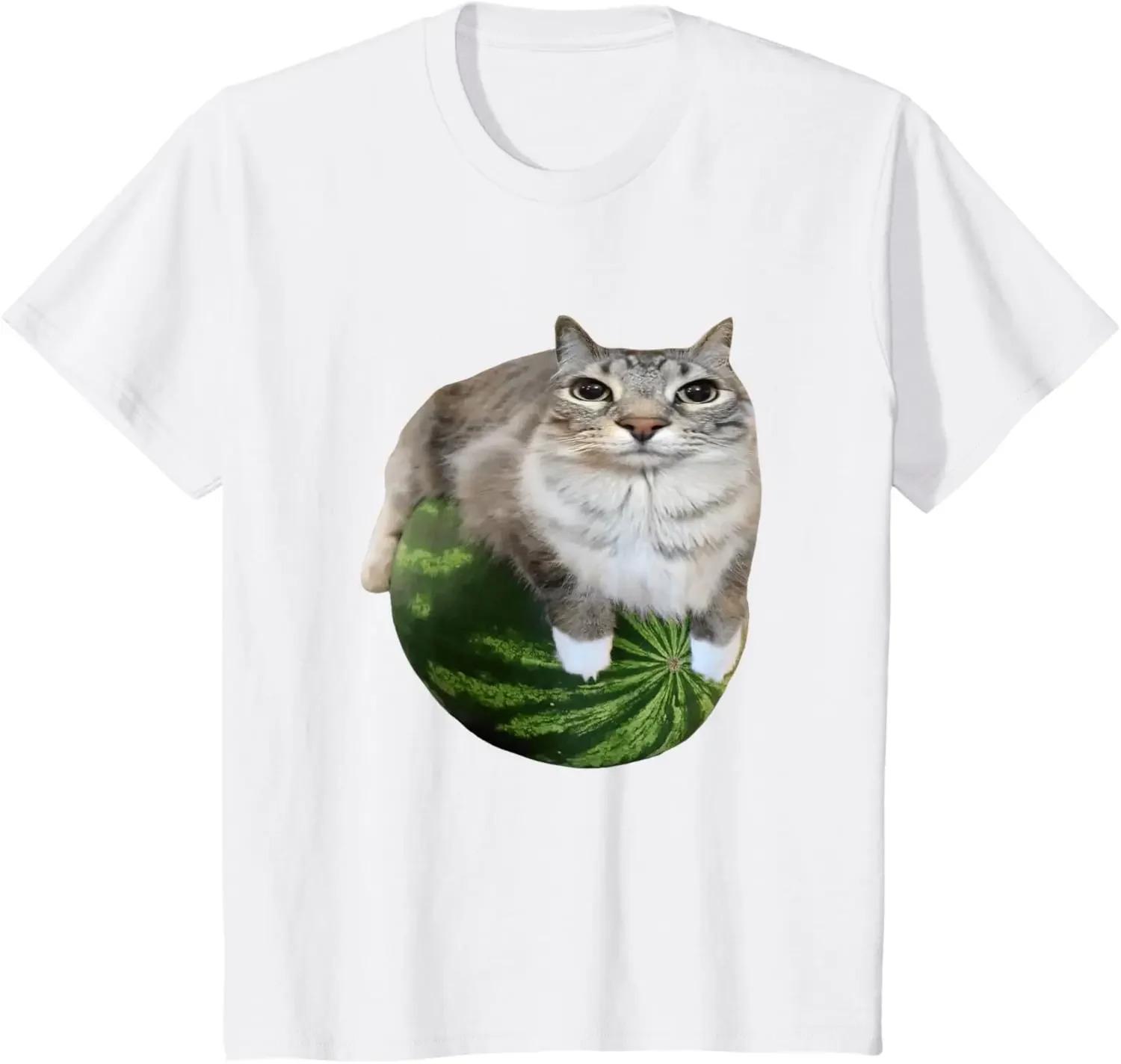 

Watermelon Cat Stupid Cute Cat Emoji Funny Watermelon Cotton Printed Summer Unisexs and Womens New Fashion Short Sleeves S