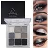 Black Grey Smoky Eyeshadow Palette, Matte Black White Gray Silver High Pigmented Smokey Eye Shadow, 9 Colors Long Lasting Shimmer