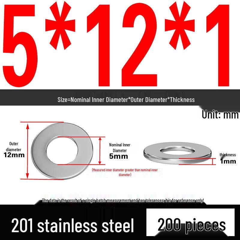201 Stainless Steel Flat Washer Shim, GB97, Sizes M3 to M30