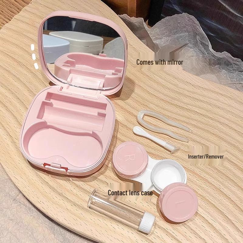 Macaron Girl Student Contact Lens Case with Mirror - Portable, Simple Storage Box