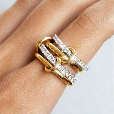 Ein Nischen-Zweifarbiger Vierring-Kupferschmuckring, Hypoallergen, Ins-Stil, Stapel-Artefakt, Geeignet für junge Frauen Schmuck
