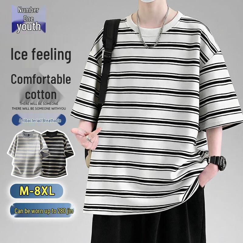 Men s Plus Size Striped Ice Silk Quick-Dry T-Shirt XL