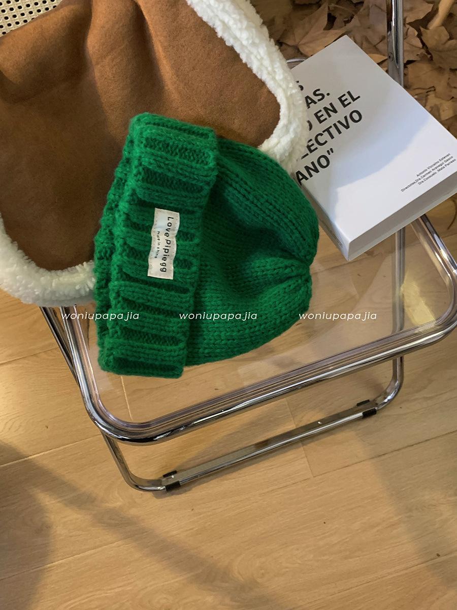 

Зимняя шапка женская толстая вязаная шапка из шерсти с косами зимняя большая окружность головы свободная теплая шапка от холода показывает маленькое лицо One Size (55-59cm) зелёный