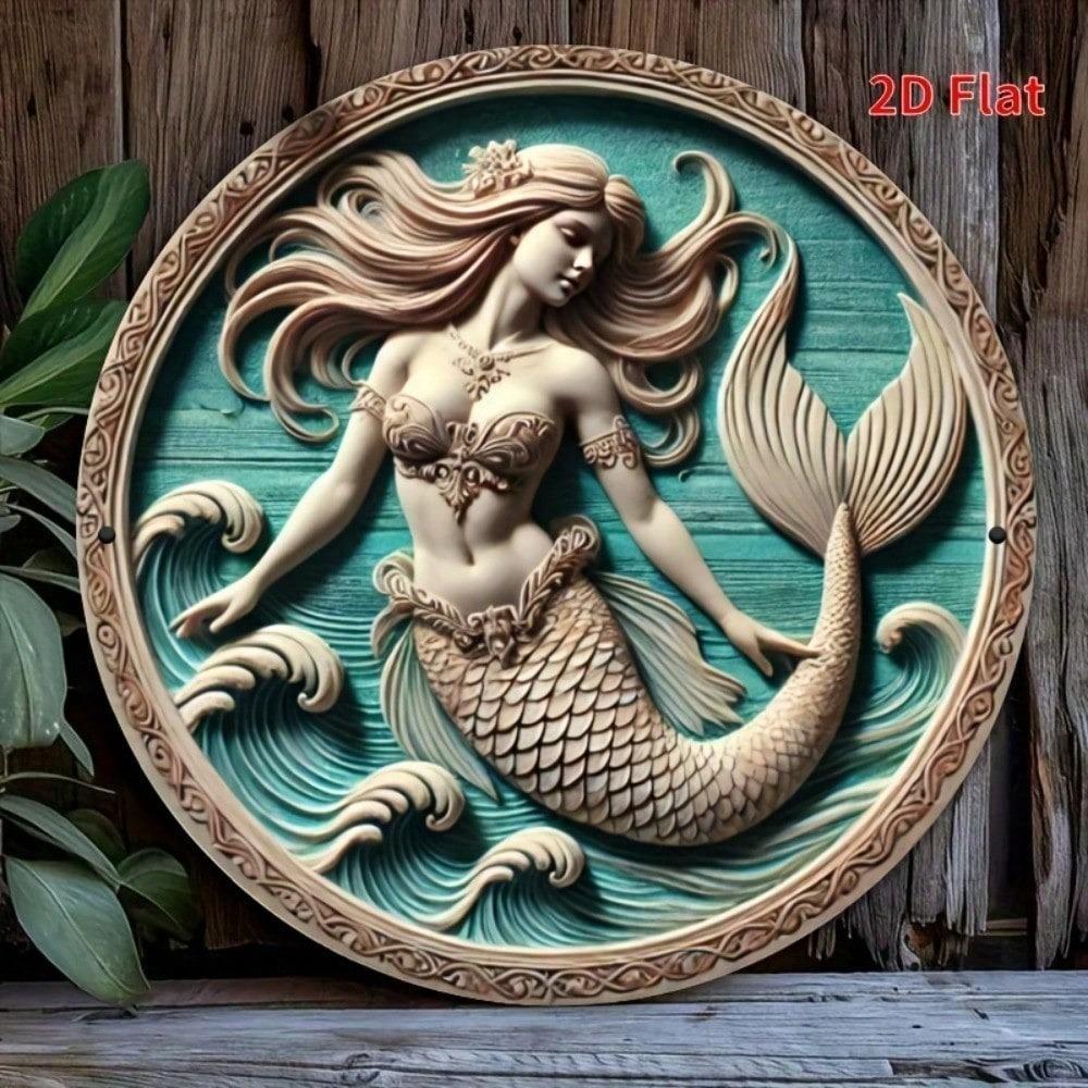 Metal Poster Wall Art Mermaid Wave 8x8 inch for Living Room