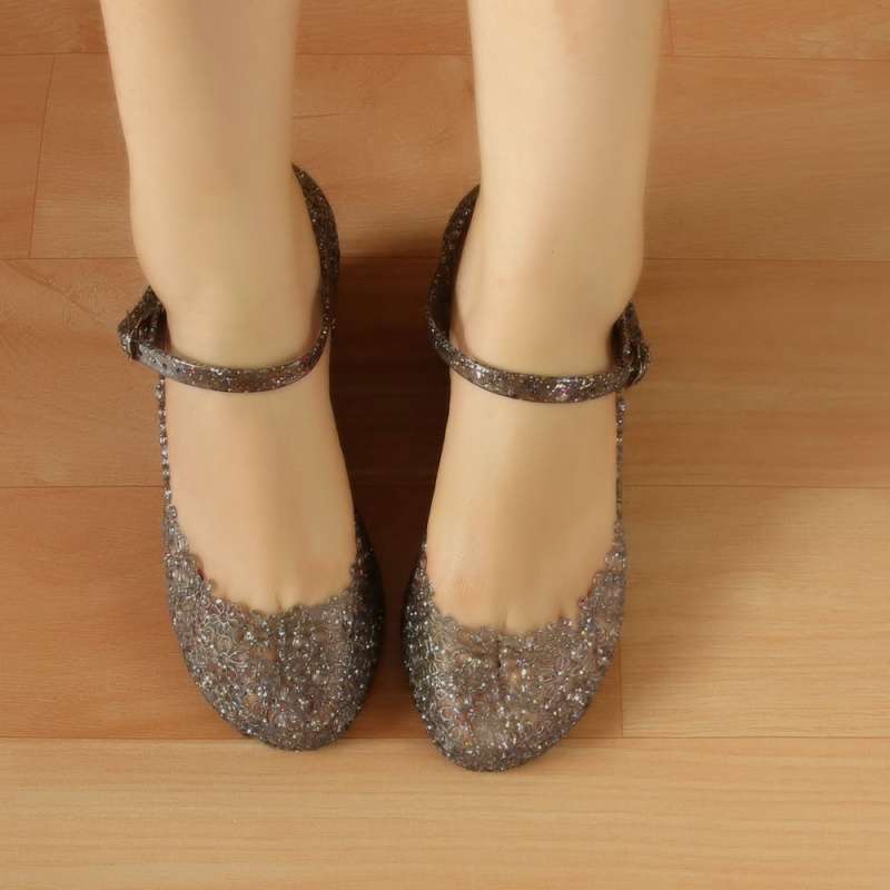 

2025 new crystal sandals wedge heel women s shoes plastic shoes crystal high heels women s square dance shoes bag head hole shoes 41