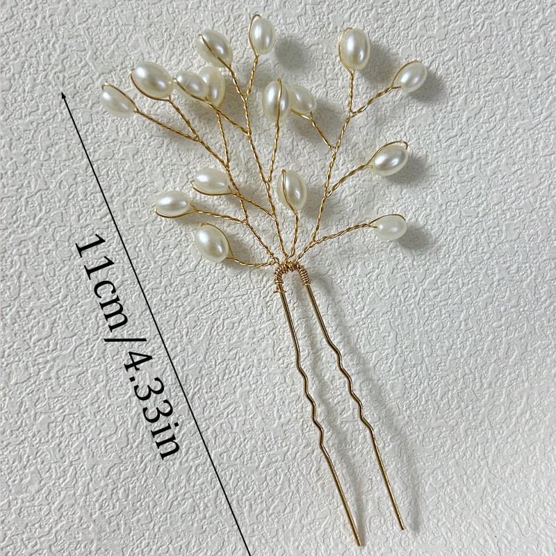 1pc Bridal Hair Accessory Handmade Faux Pearl Hair Fork, Elegant French Vintage Hair Clip, Metal Hair Pin