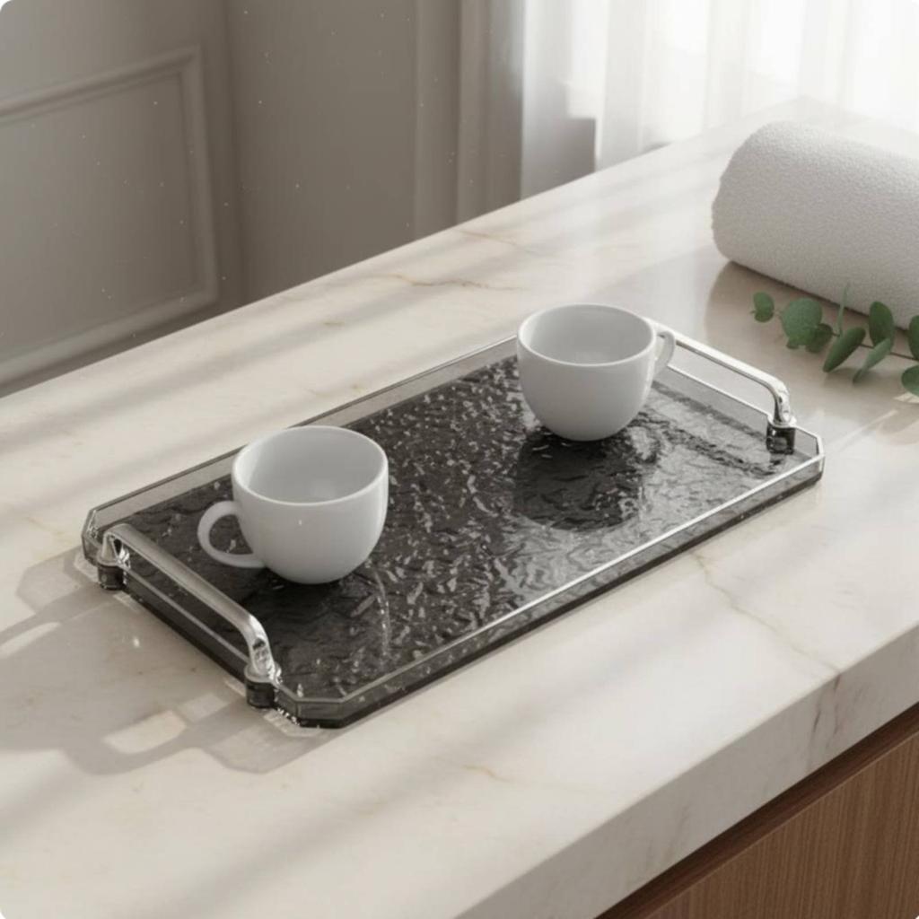 Water Wave Tray with Handles Versatile Rectangular Vanity Tray Clear Decorative Platter Bright Luxury Design for Living Room