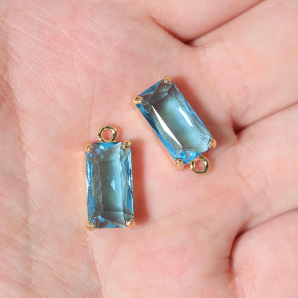 Rectangle Light Purple Synthetic Crystal Copper Charms, Golden Plated DIY Pendants for Earring Necklace Craft Making