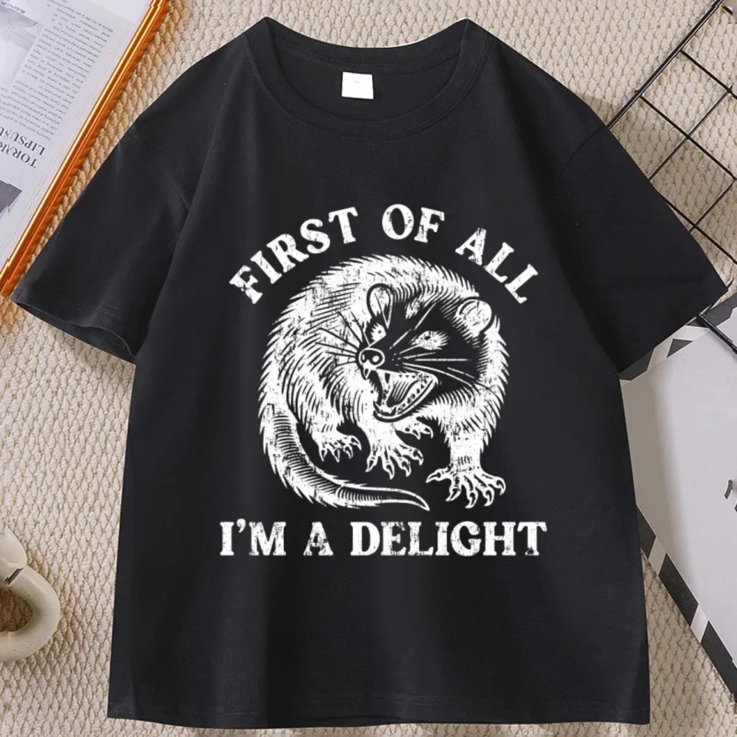 I m A Delight Funny Graphic Tee Possum Short Sleeve Round Neck T-shirt Men Women Casual Animal Tshirt Streetwear Clothes S чёрный