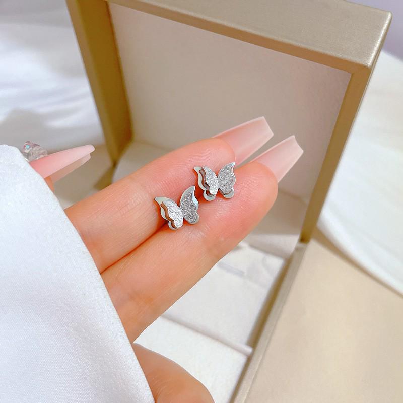 Butterfly Earrings for Women, Non-fading Titanium Steel, Double-layer 3D Design, Simple & Exquisite, Mori Style
