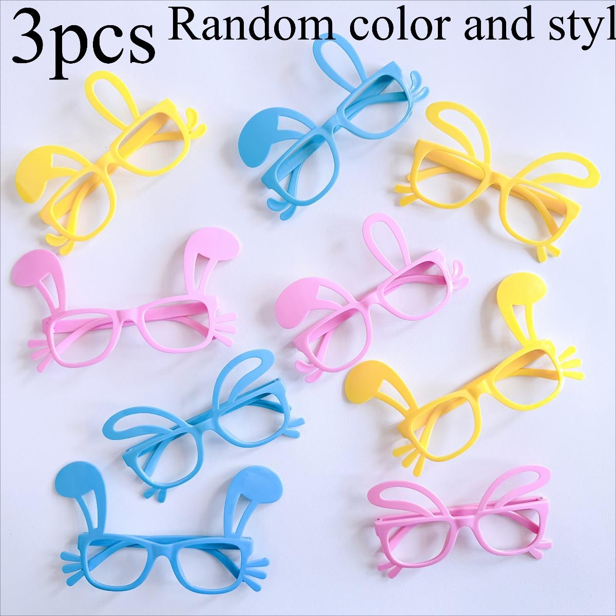 

3 шт. Праздничные очки в стиле кролика с ушами и рамкой-лицом - Забавные пластиковые очки, идеально подходящие для гавайских вечеринок