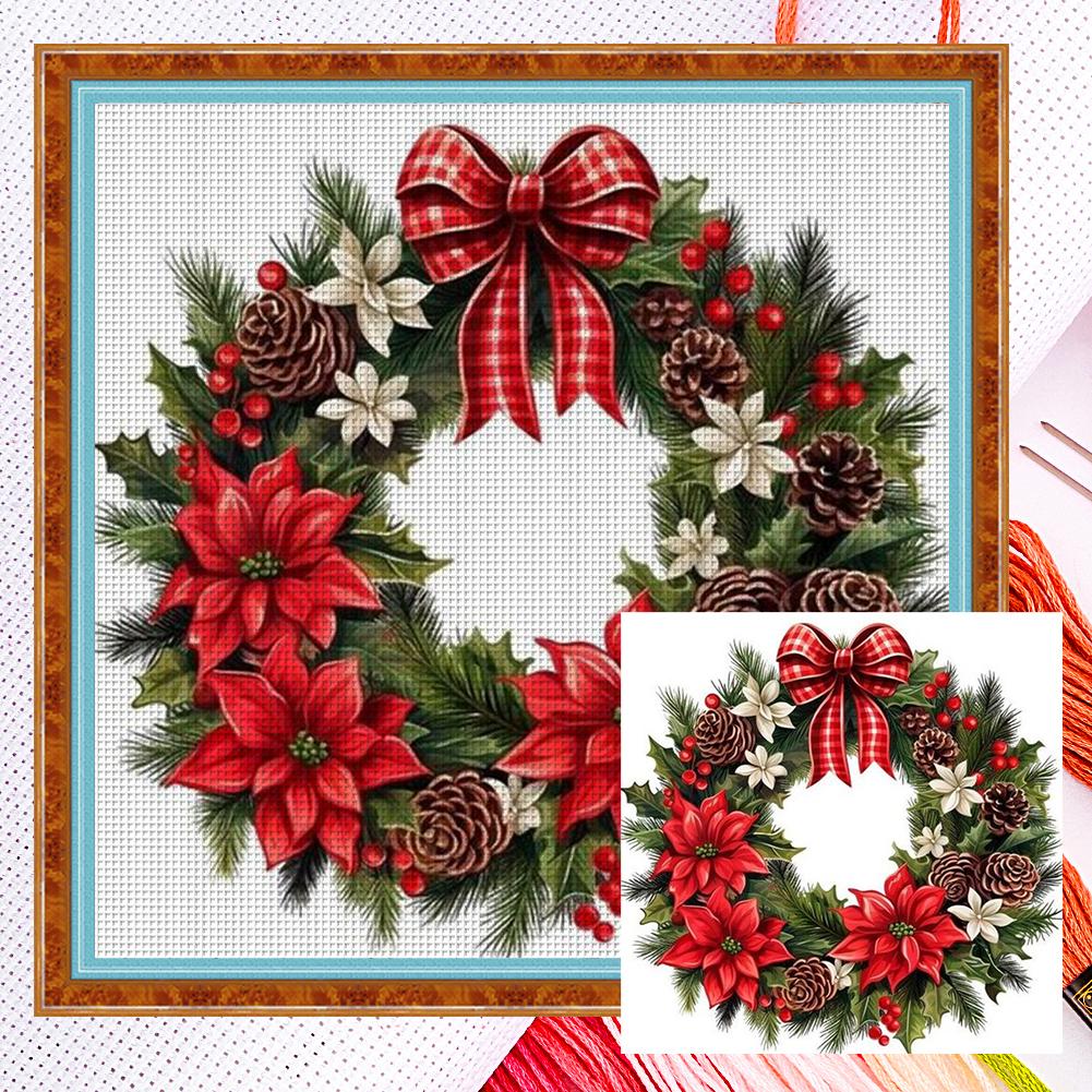 

Повна вишивка Еко-бавовняна нитка 11CT Рахунковий Набір для вишивання хрестиком Різдвяний вінок Мистецтво