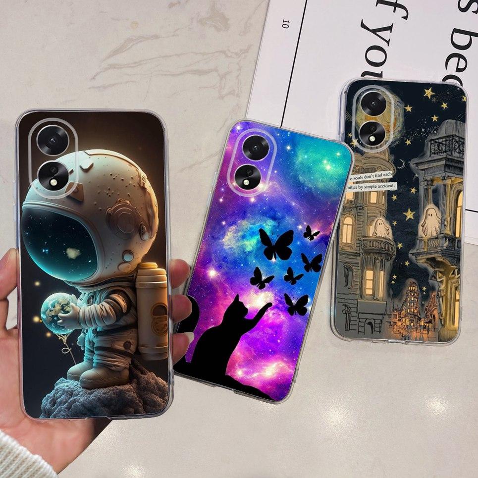 For Oppo 38 A18 A58 A78 A98 Case Rose Flower Back Cover Coque Skull Cool Style Cartoon Soft TPU Silicone Bumper OppoA18 OppoA38