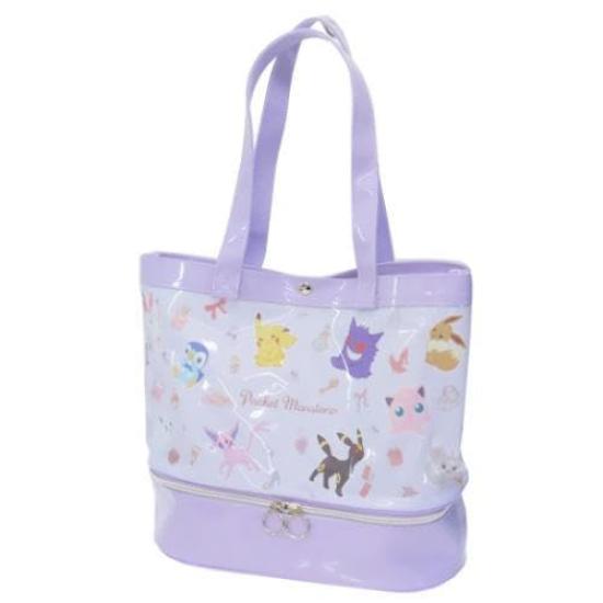 

Pokemon tote bag with bottom zipper purple 2-layer pocket,