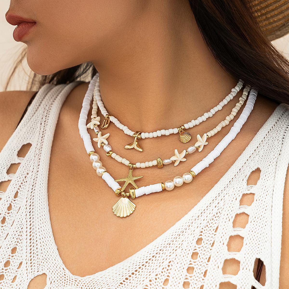 Salircon 3-piece Set Gold Color Sea Turtle Conch Pendant Necklace for Women New Trend Summer Beach Clavicle Necklace Jewelry