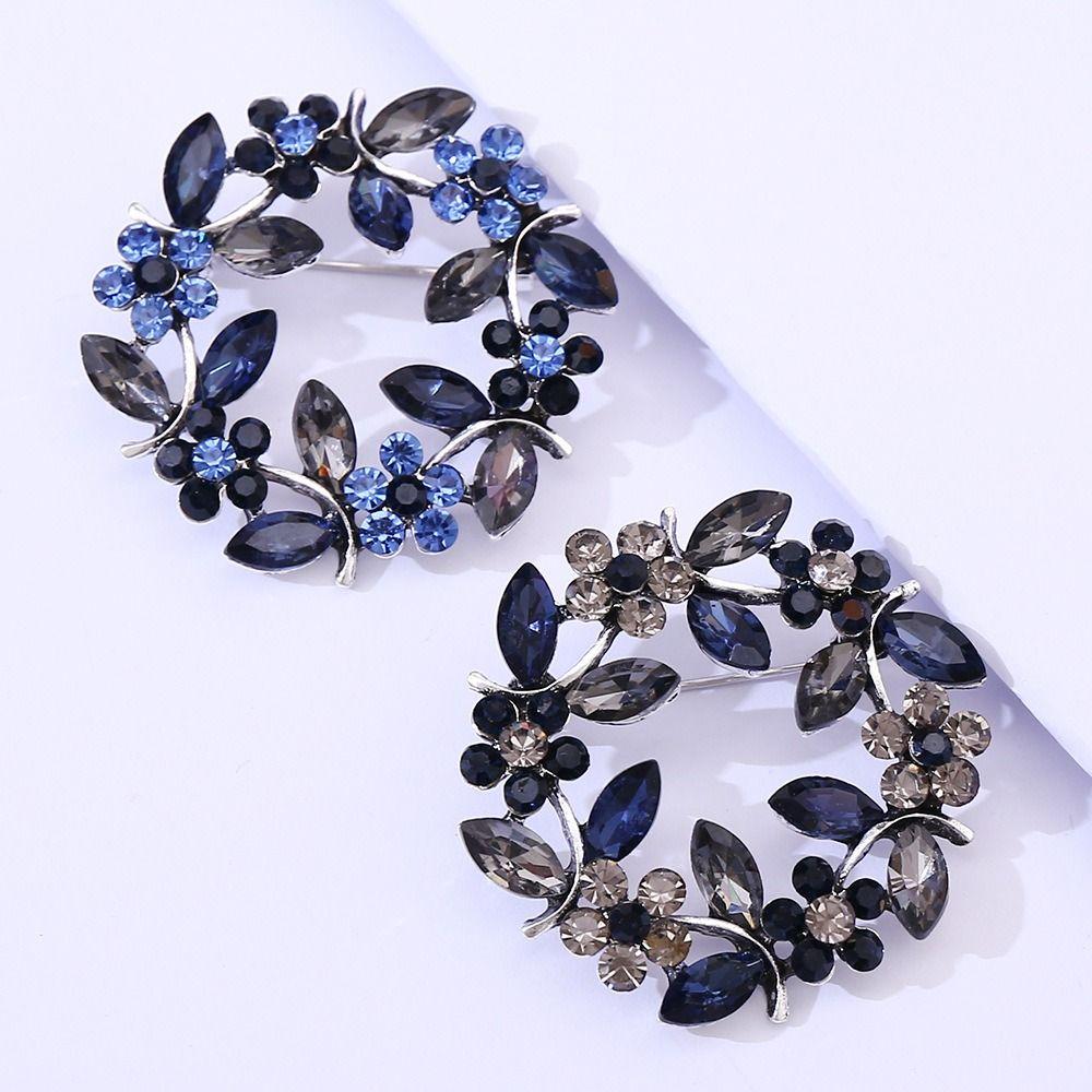 Zinc Zinc Alloy Olive Wreath Brooch Wreath Women Brooch Cute Rhinestone Olive Branch Pin  Gifts