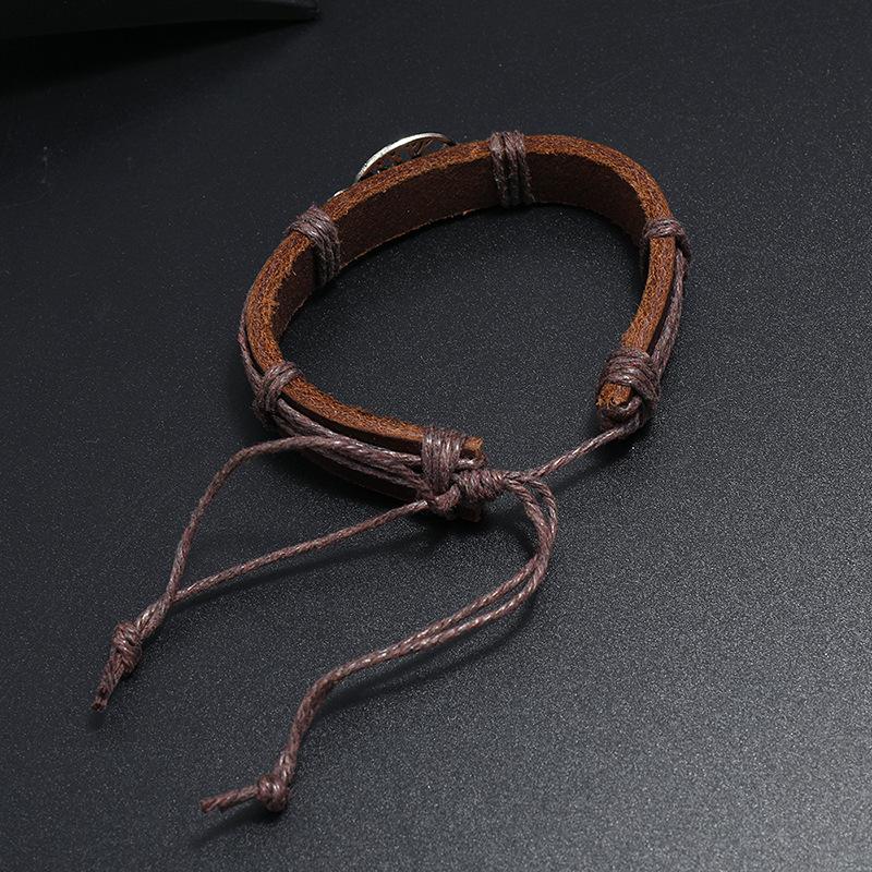 Braided Wrap Leather Bracelets for Men Vintage Life Tree of Rudder Charm Wood Beads Ethnic Tribal Wristbands