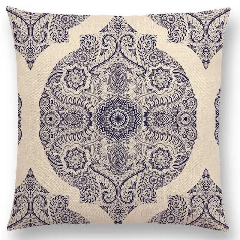 New Boho Art Flower Gorgeous Floral Diamond Doodle Botanical Geometry Mandala Decorative Pattern Cushion Cover Throw Pillow Case