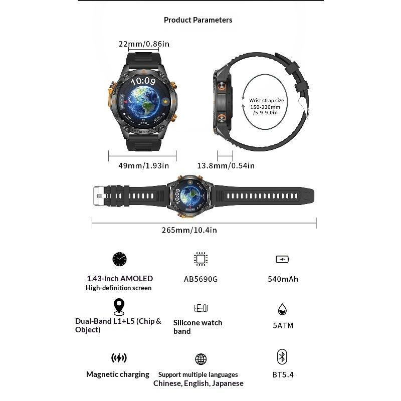 GPS Smart Watch Dual Frequency 50 Meters Waterproof Outdoor Three-proof Sports Watch Altitude Barometer Compass