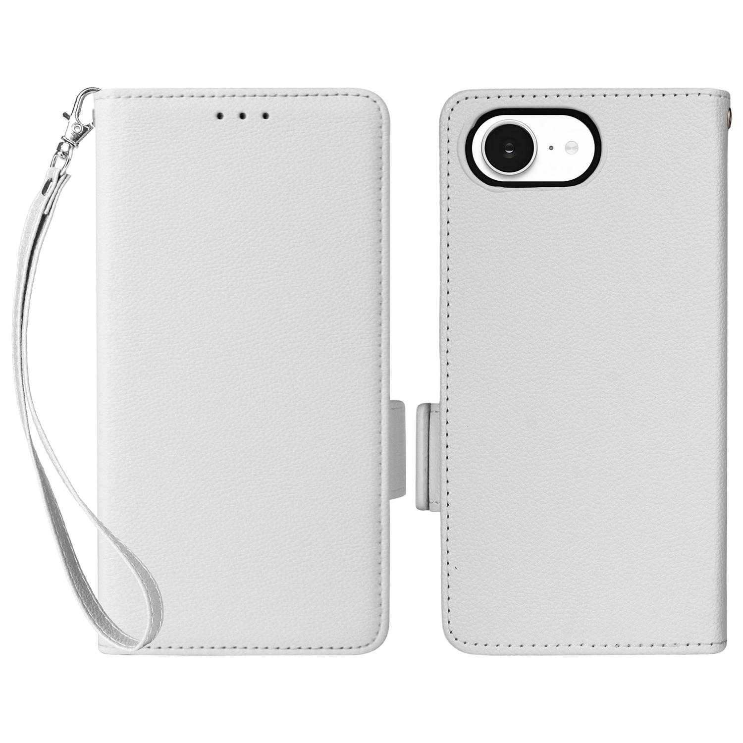 

Чохол для iPhone 16e з ремінцем на зап ястя, текстура лічі, гаманець з ПУ шкіри, чохол для телефону White