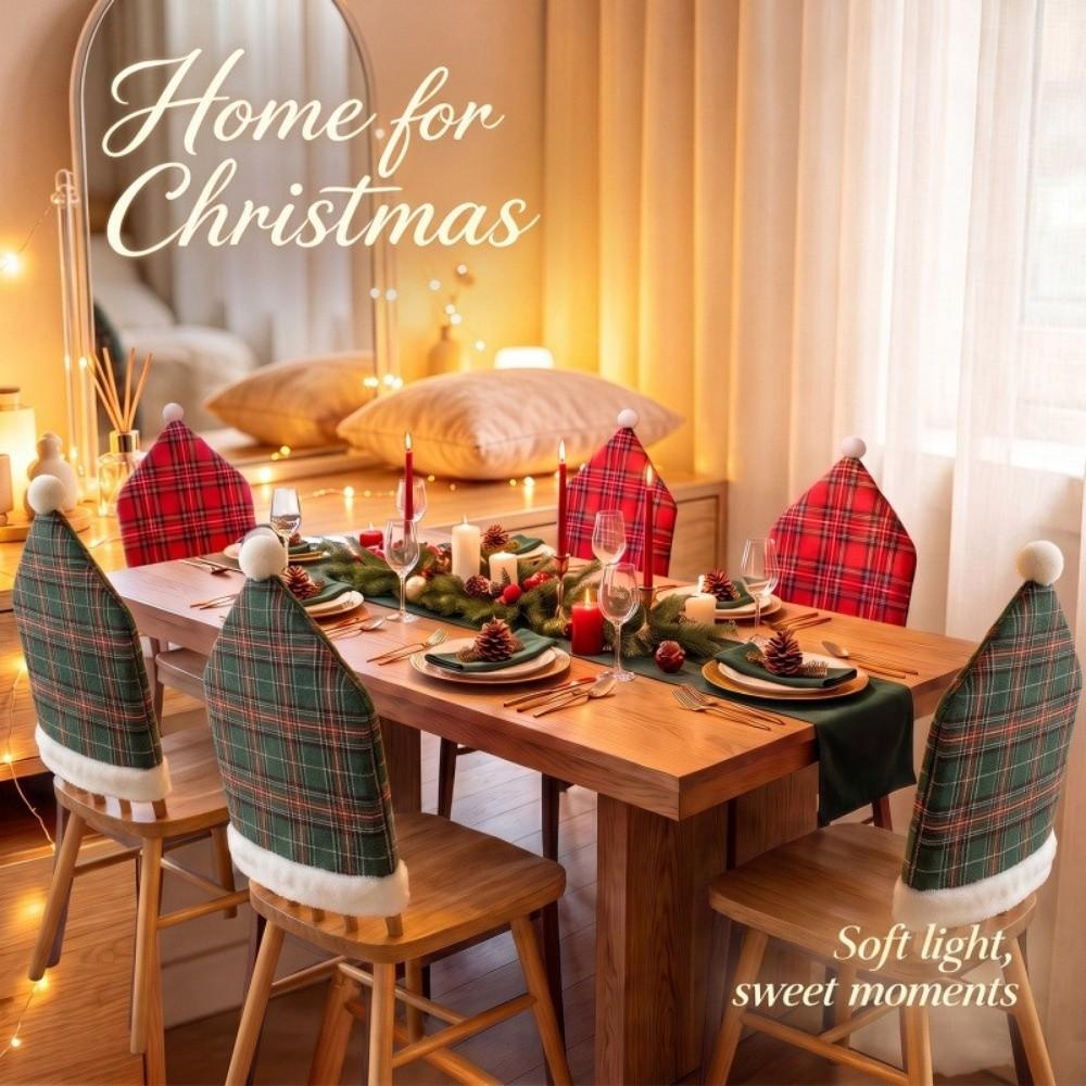 Santa Claus Chair Protective Slipcover Stripe Grid Stool Cover Christmas Chair Cover Xmas Party
