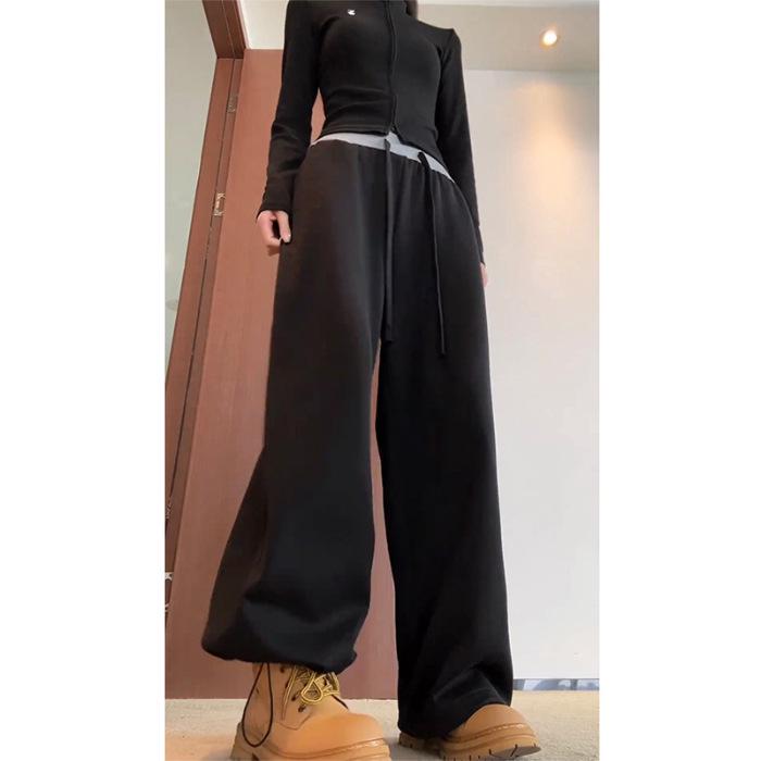 Black Velvet Scythe Women s Wide-Leg Sweatpants - Thickened Casual for Autumn/Winter 2026. L