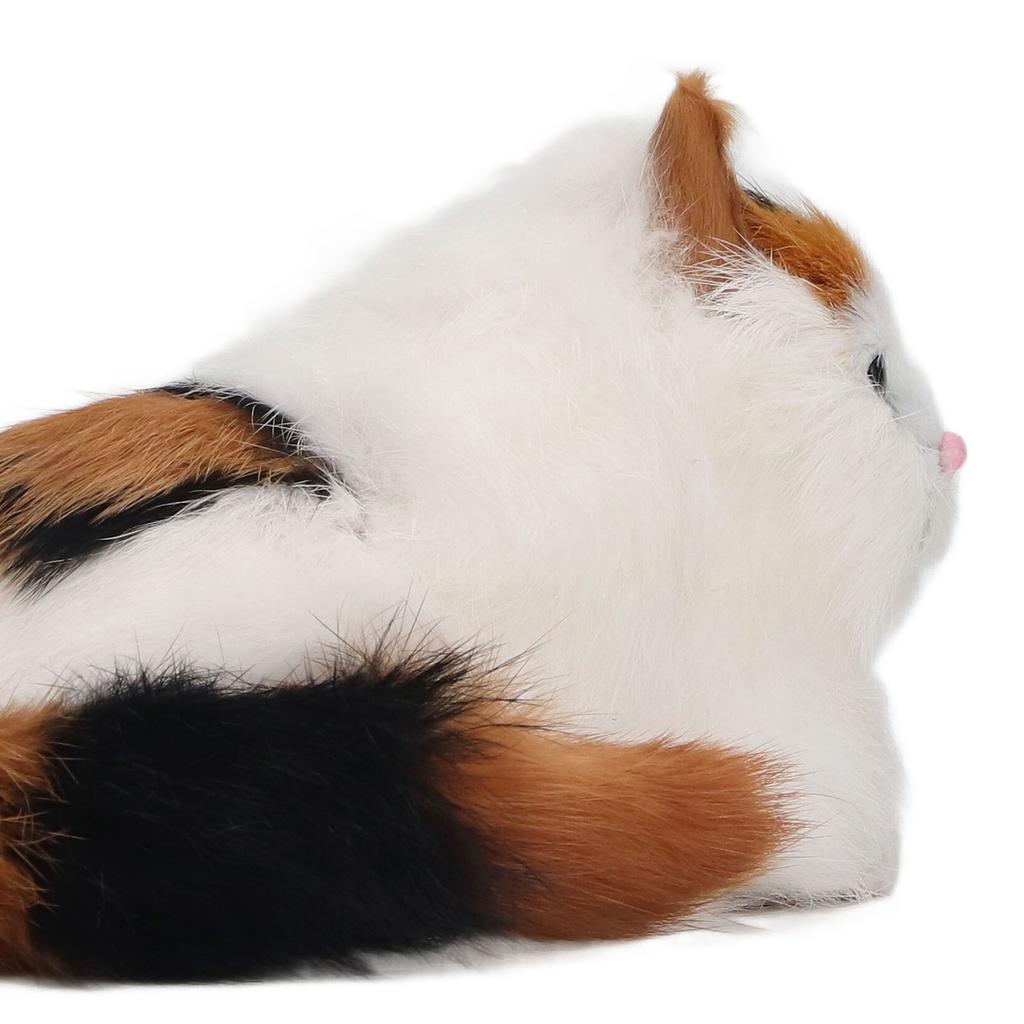 Soft Plush Cat Doll High Simulation Opening Eyes Lifelike Animal Toy for Desk Decoration Colorful Hair