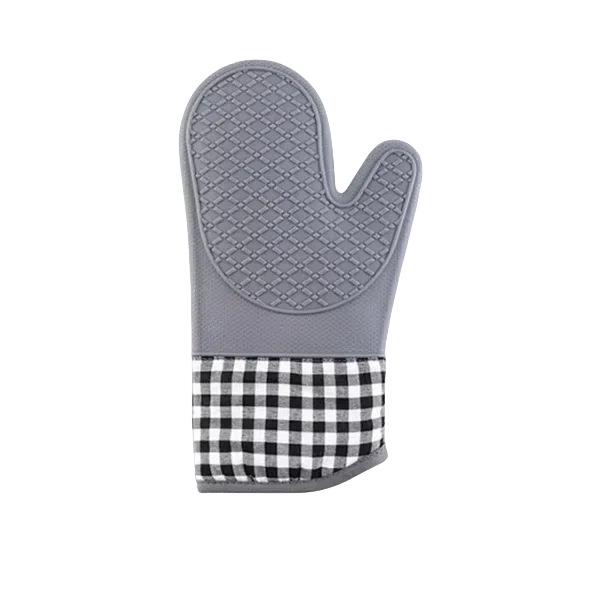 Silicone Oven & Microwave Heat-Resistant Baking Gloves with Thick Plaid Cotton Lining