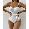 Jednobarevné vlnité plavky bikiny set zakrývací plavky pro ženy push up volánkové jednodílné plavky plážové koupací plavky