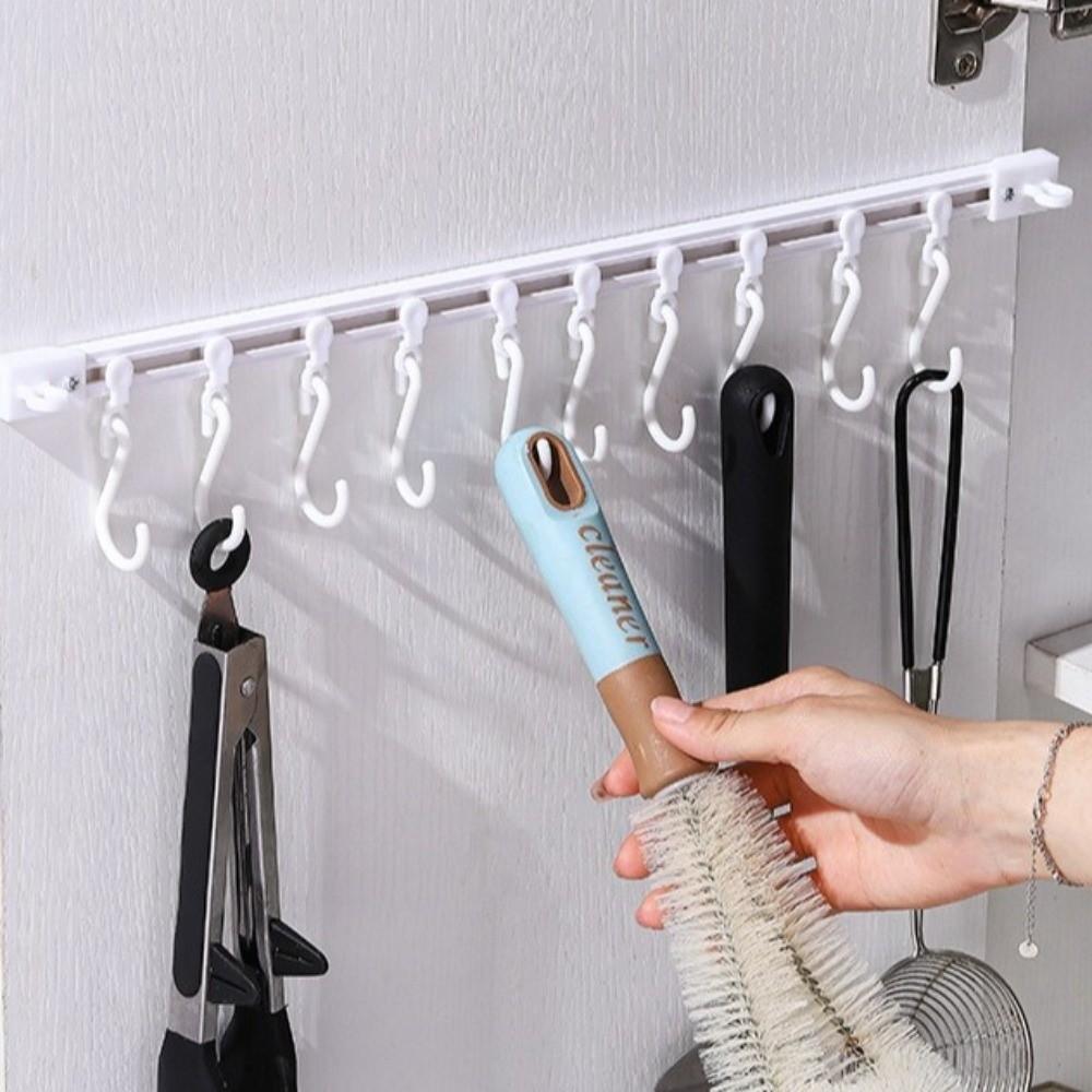 No Punching Storage Rack Hook Sliding Rail Cabinet Hook Organizer  Kitchen Storage